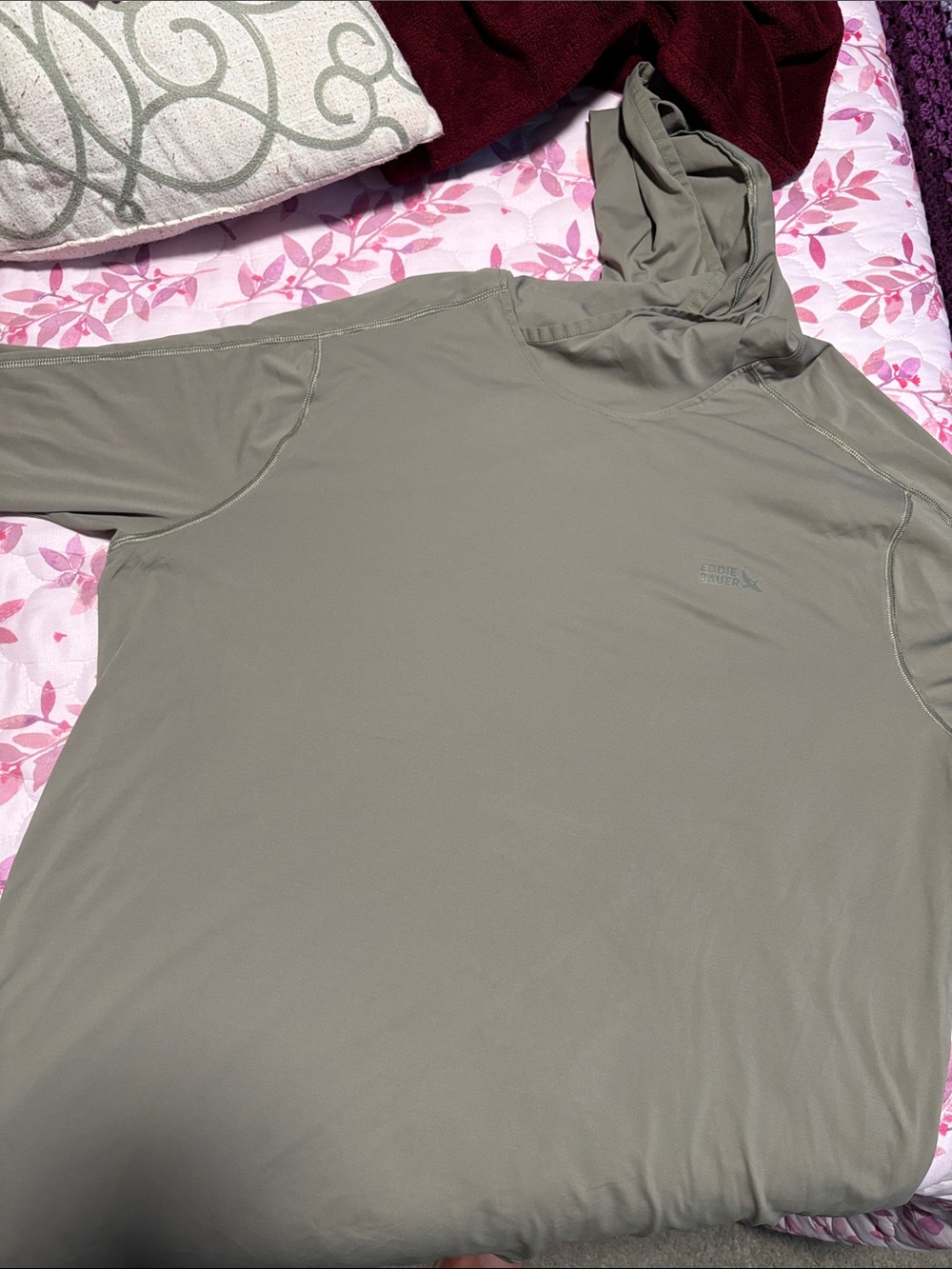 Eddie Bauer Olive Green Hooded Sun Shirt